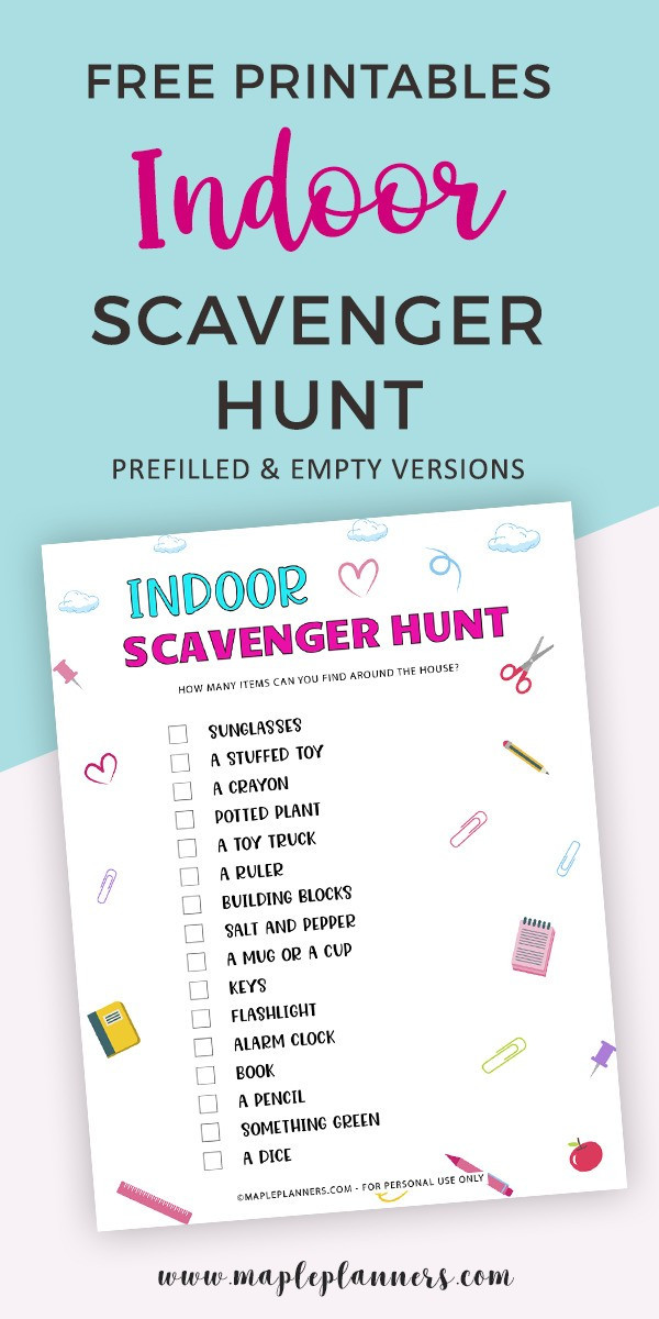 Indoor Scavenger Hunt For Kids
 Free Printable Indoor Scavenger Hunt for Kids