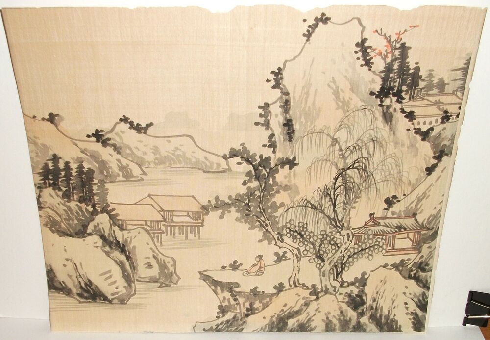 Japan Landscape Painting
 OLD JAPANESE LANDSCAPE WATERCOLOR ON SILK UNSIGNED
