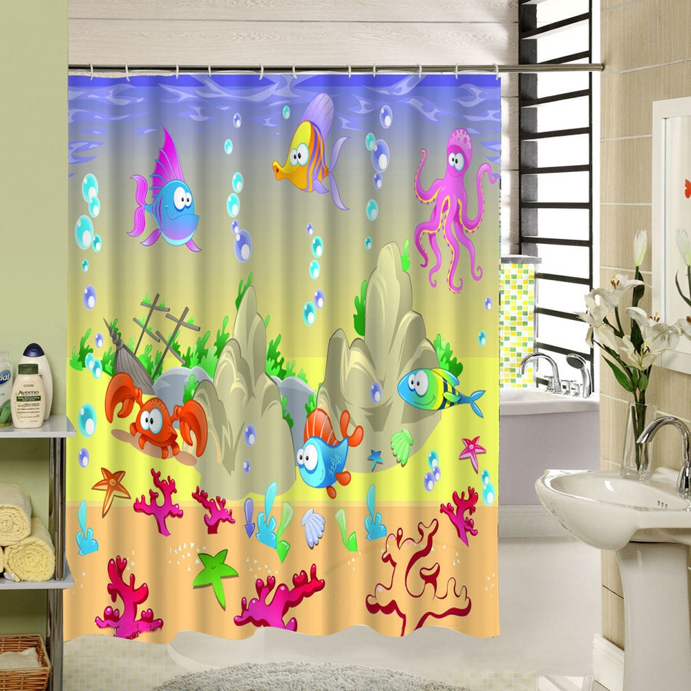 Kid Bathroom Shower Curtains
 Kids Shower Curtain Polyester Fabric 3d Print Waterproof