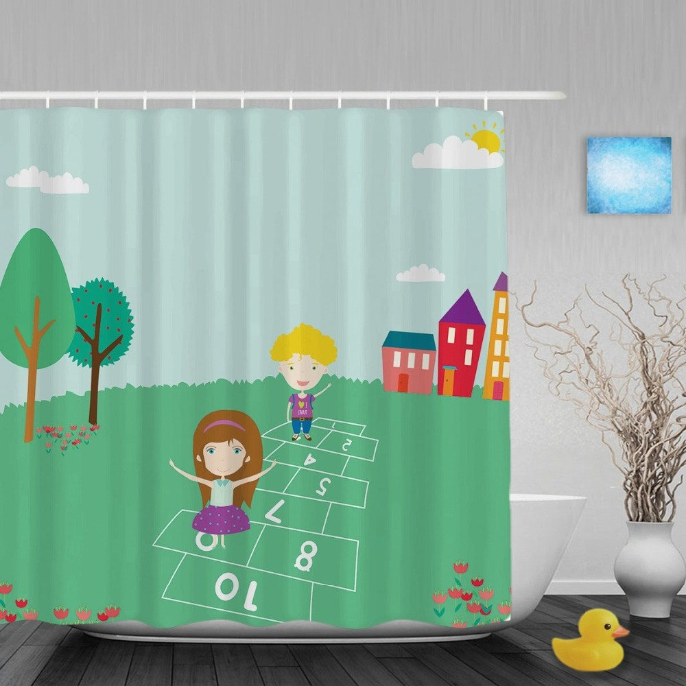 Kid Bathroom Shower Curtains
 Cartoon Cute Elements Kids Shower Curtain Boys Girls