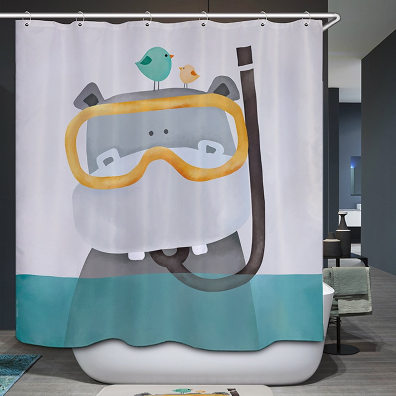 Kid Bathroom Shower Curtains
 Homing Cute Cartoon Bear Hippo Kid Bath Polyester Curtain
