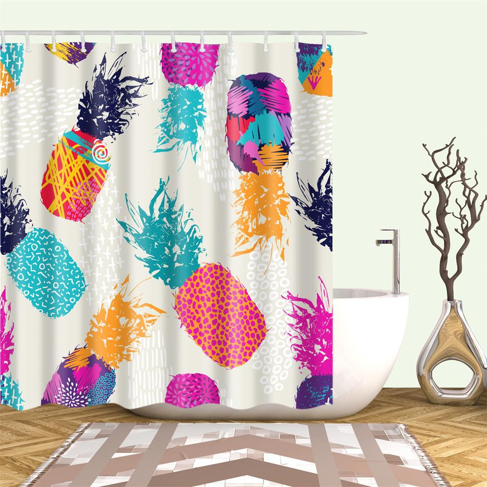 Kid Bathroom Shower Curtains
 Tropical Fruit Watercolor Pineapple Kids Shower Curtain
