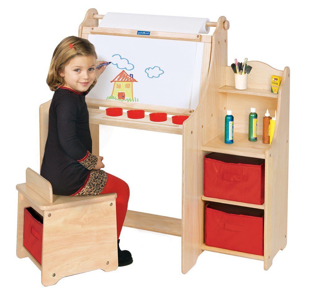 Kids Art Desk With Storage
 Artistic Kids Activity Desk w Stool Storage Bins Paper Roll