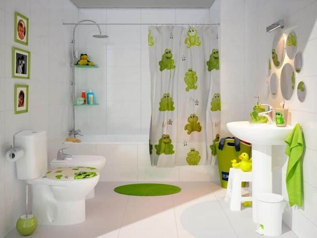 Kids Bathroom Accessories Sets
 Kids Bathroom With White Fixtures And Green Accessories