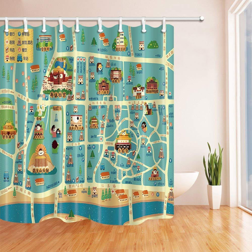 Kids Bathroom Curtains
 City Map for Kids Bath Curtain Polyester Fabric Waterproof
