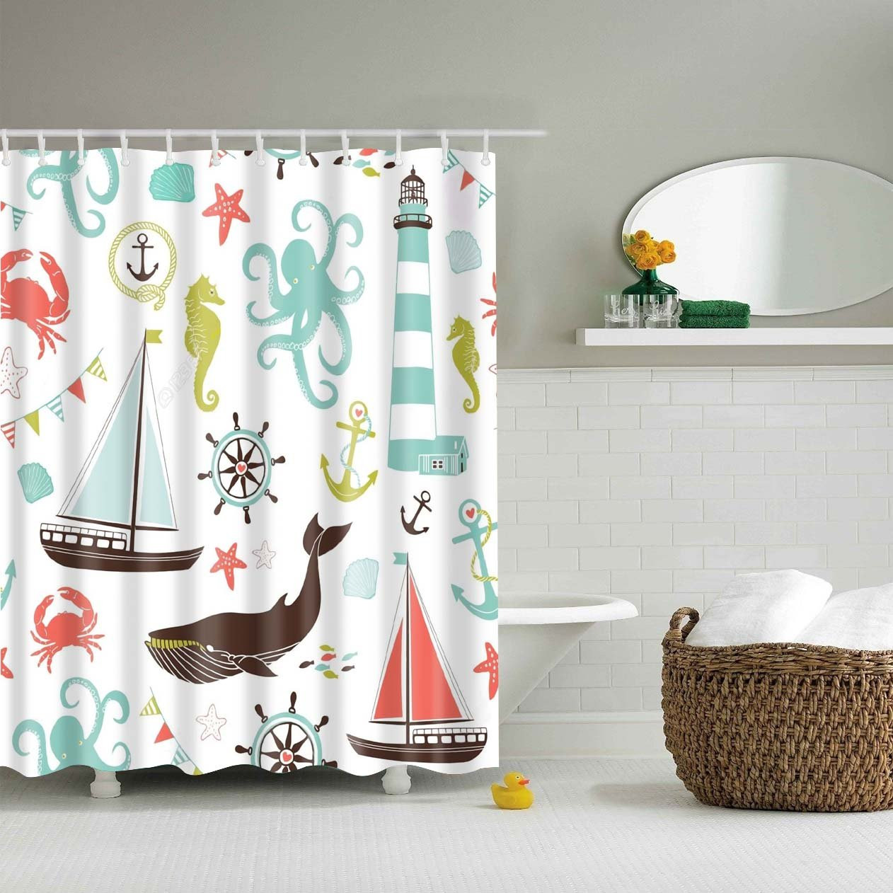 Kids Bathroom Curtains
 Cute Marine Product Cartoon Kids Shower Curtain