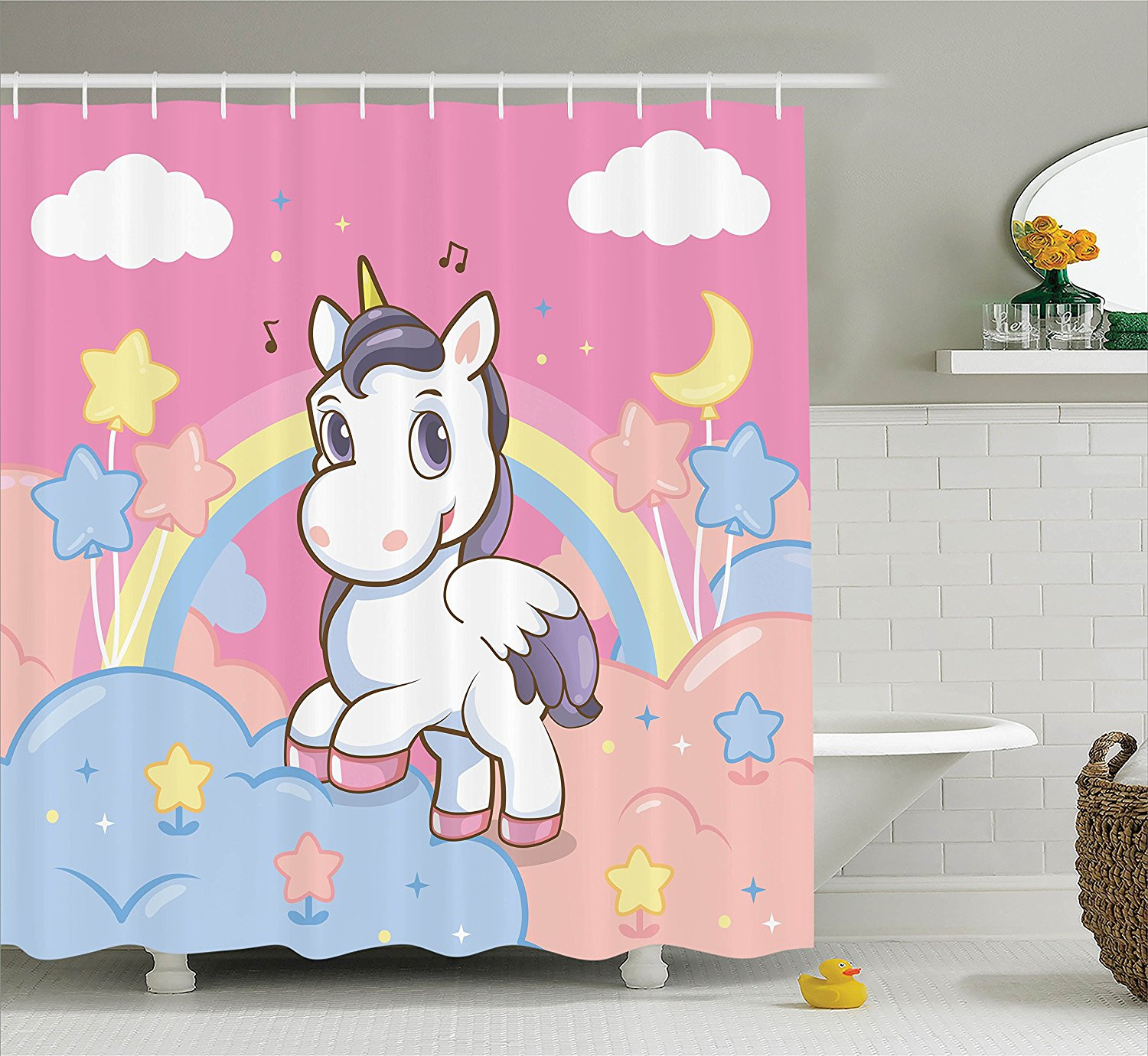 Kids Bathroom Sets
 Girls Shower Curtain Set Kids Decor by Unicorn With