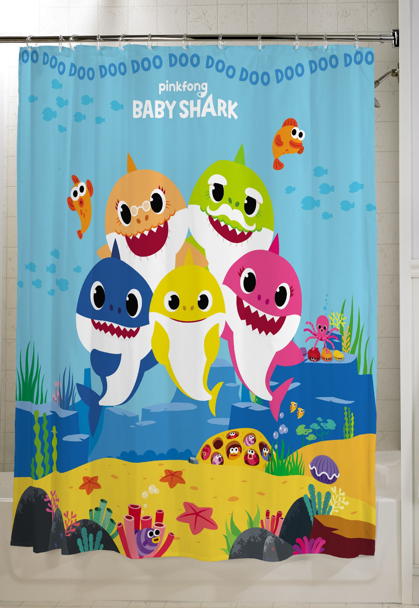 Kids Bathroom Sets Walmart
 Baby Shark 13Pc Fabric Shower Curtain and Hook Set Kids