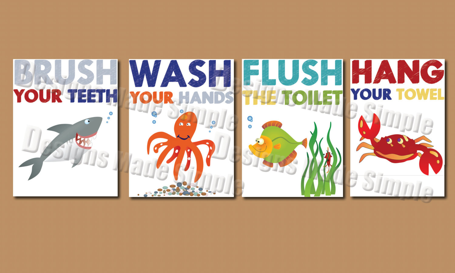 Kids Bathroom Signs
 Cartoon Fish Signs for Kids Bathroom Instant Download
