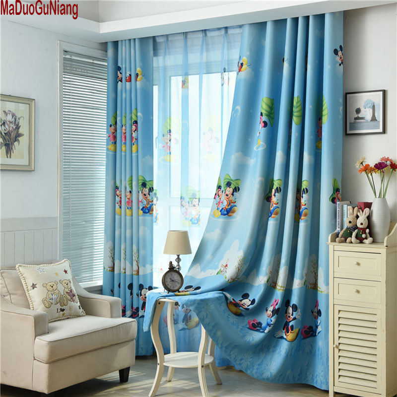 Kids Bedroom Curtains
 Blue Mickey Mouse Printed Kids Curtains For Boy Bedroom