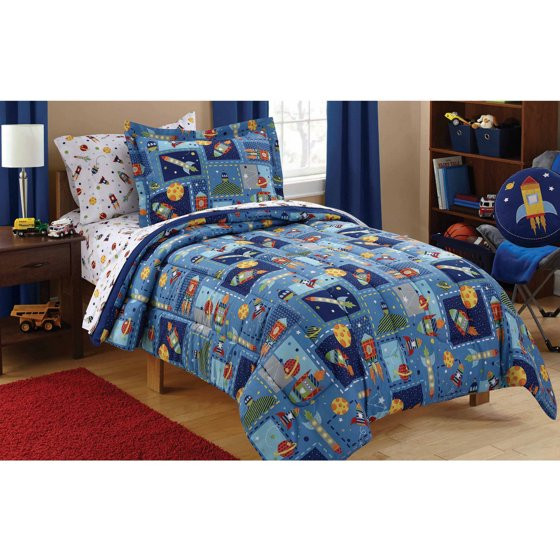 Kids Bedroom Set Walmart
 Mainstays Kids Space Bed in a Bag Coordinating Bedding Set