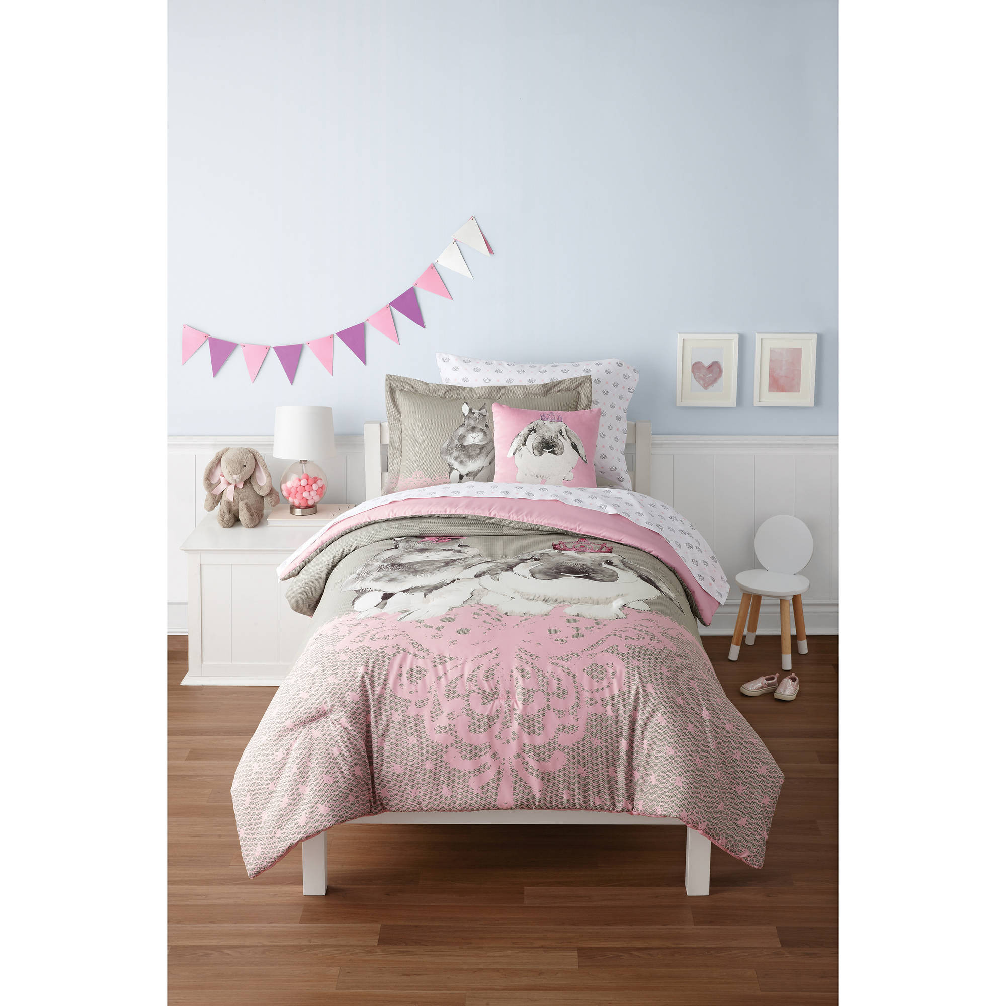 Kids Bedroom Set Walmart
 Mainstays Kids Pink Princess Bunnies Full Bed in a Bag