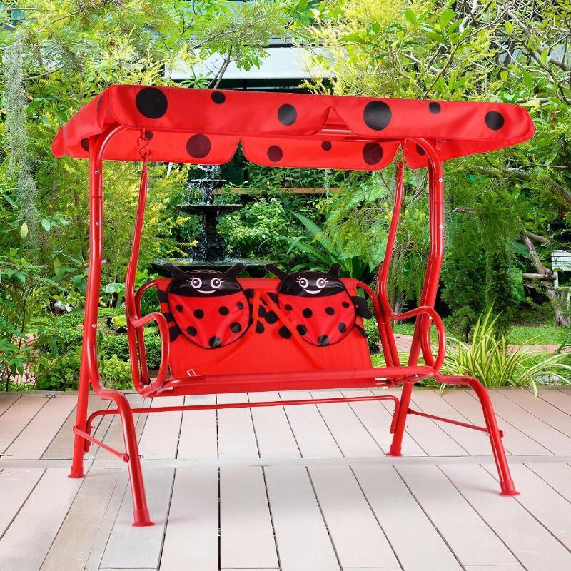 Kids Canopy Swing
 2 Person Kids Patio Swing Porch Bench with Canopy