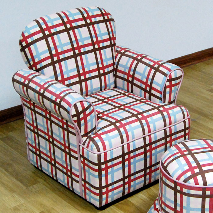 Kids Chair With Ottoman
 Kids Chair with Ottoman Plaid Rolled Arms