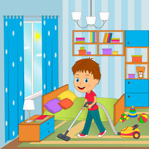 Kids Clean Room Clipart
 Child Cleaning Bedroom Illustrations Royalty Free Vector