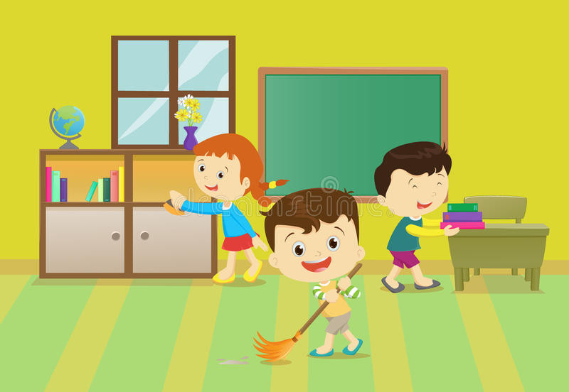 Kids Clean Room Clipart
 Illustration Kids Cleaning The Classroom Stock Vector