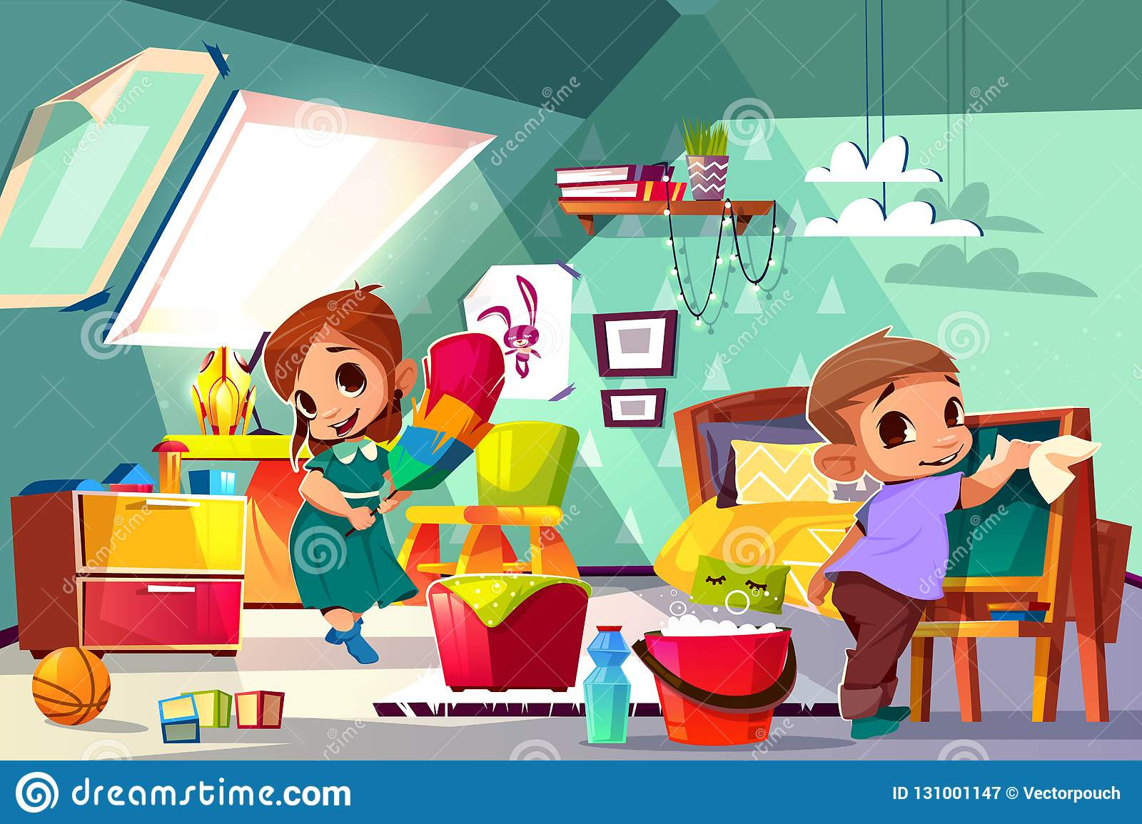 Kids Clean Room Clipart
 Children Cleaning Their Room Stock Illustrations – 7