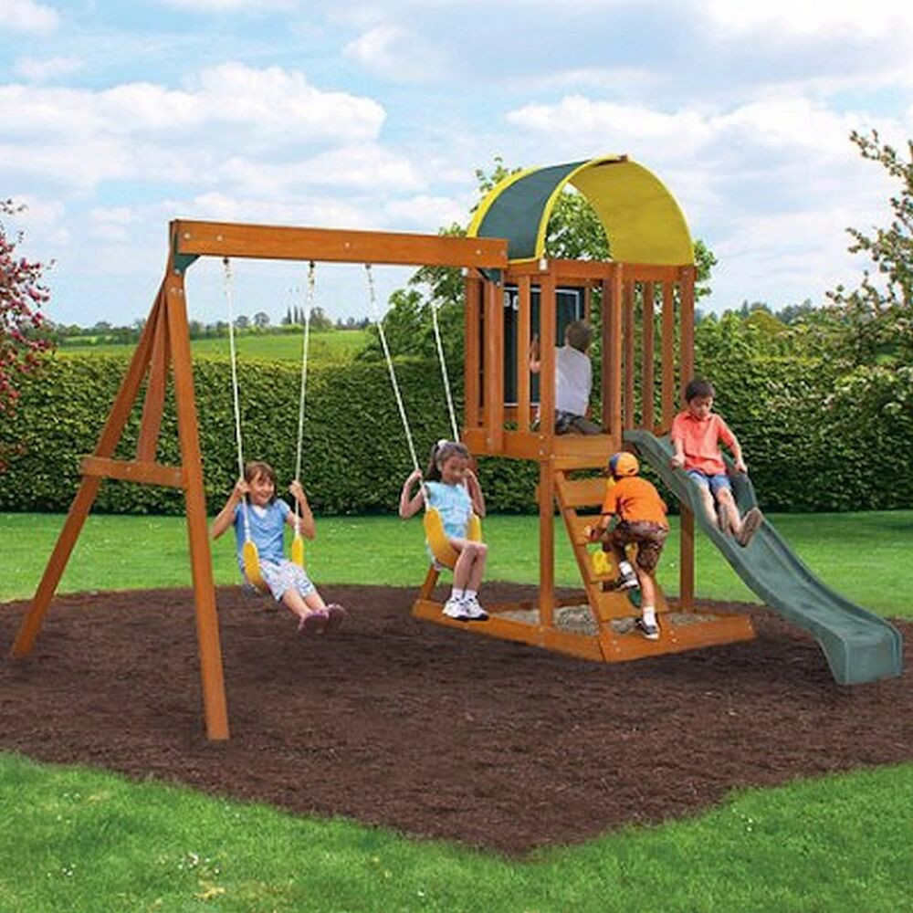 Kids Outdoor Swing
 Wooden Outdoor Swing Set Playground Swingset Playset Kids