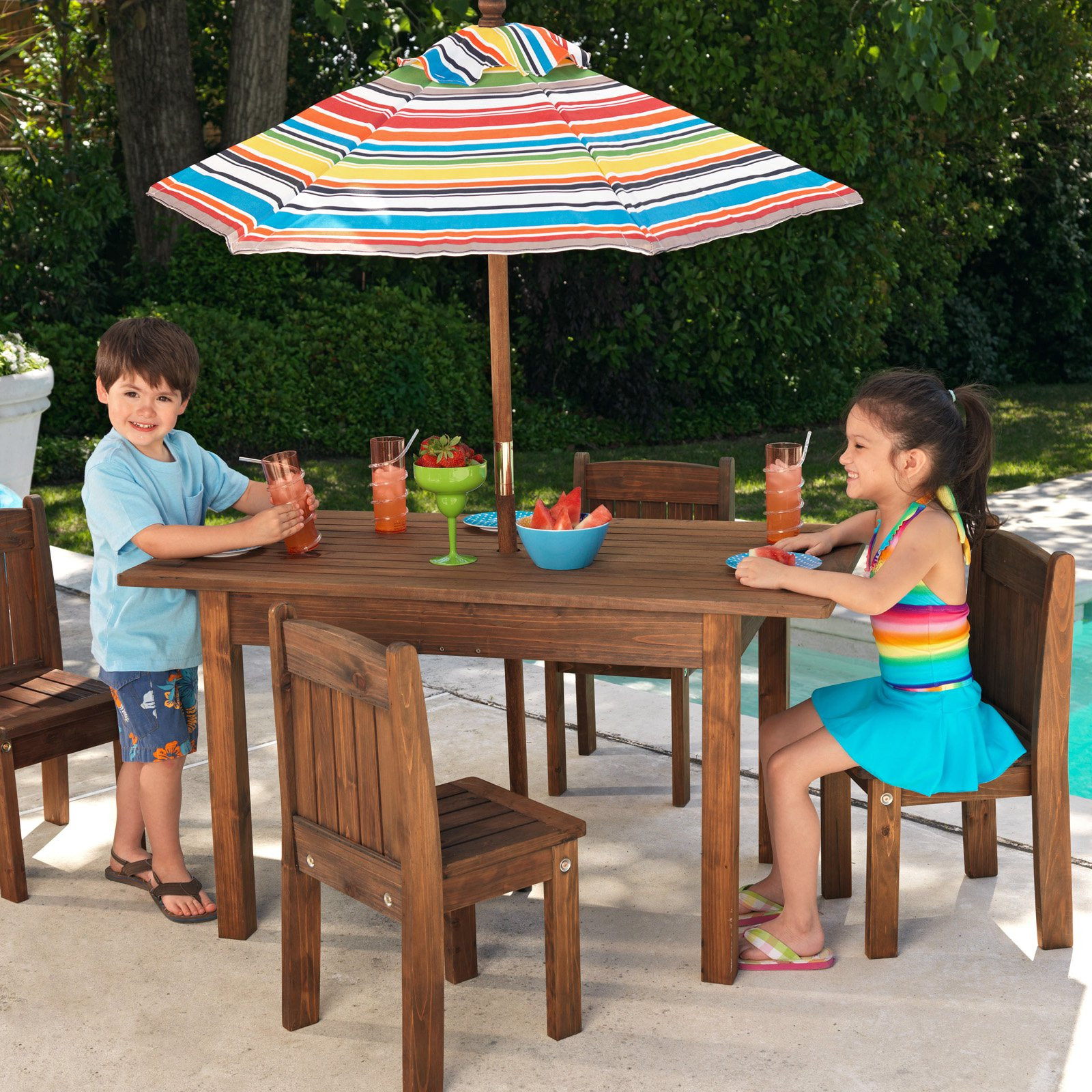 Kids Outdoor Table And Chair
 KidKraft Outdoor Table and 4 Stacking Chairs with Striped
