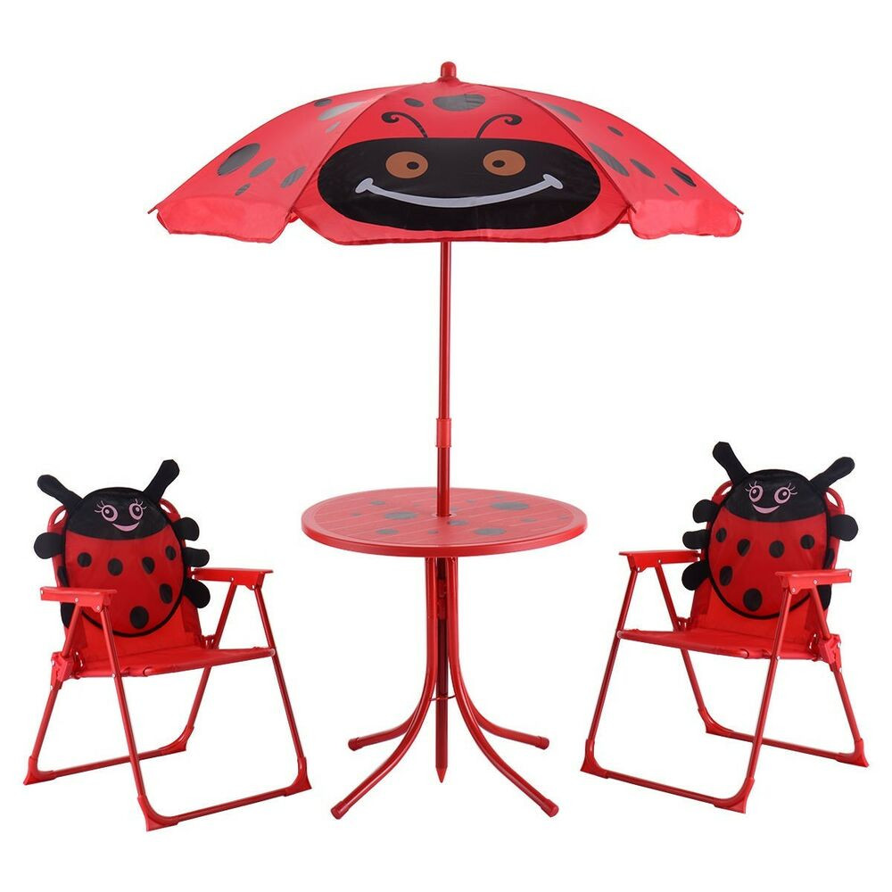 Kids Outdoor Table And Chair
 Kids Patio Set Table And 2 Folding Chairs w Umbrella