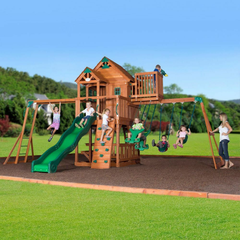 Kids Playhouse Swing Set
 NEW Outdoor Skyfort II Cedar Wooden Swingset Play Set Toy
