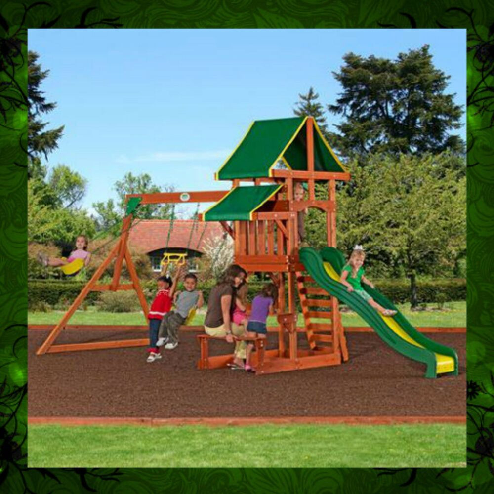 Kids Playhouse Swing Set
 Outdoor Wooden Swing Set Toy Playhouse PlaySet with Slide