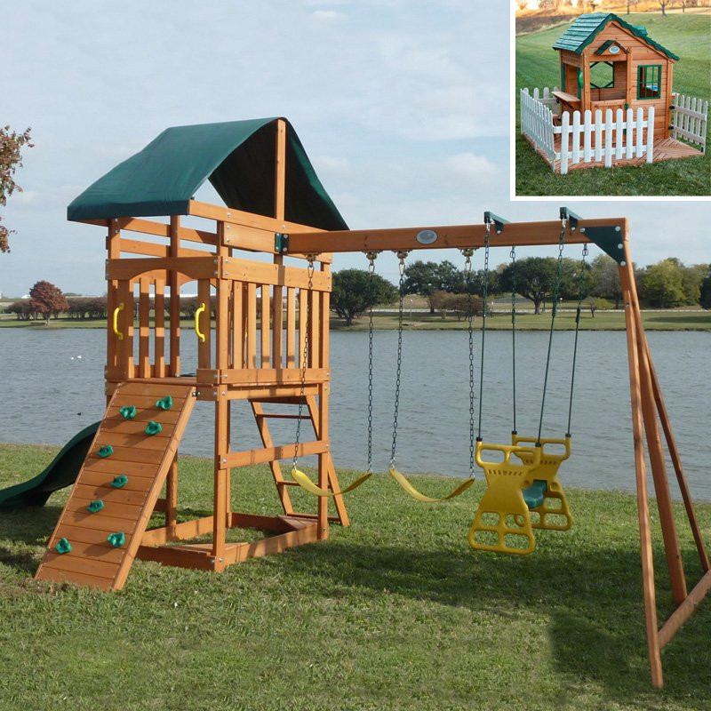 Kids Playhouse Swing Set
 Swing Town The Phoenix Swing Set with Mayfield Cottage
