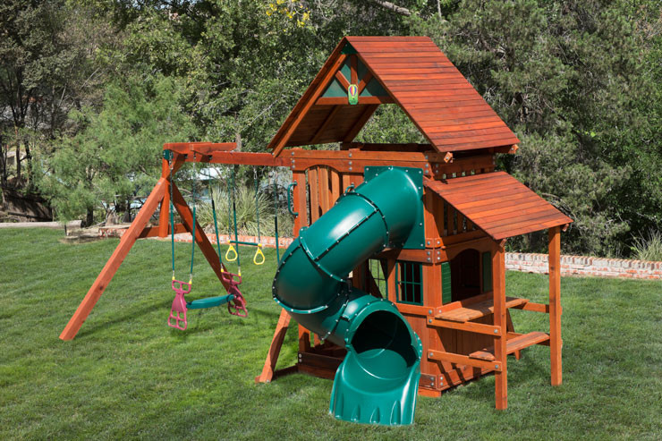 Kids Playhouse Swing Set
 Wooden Playset with Playhouse Swing