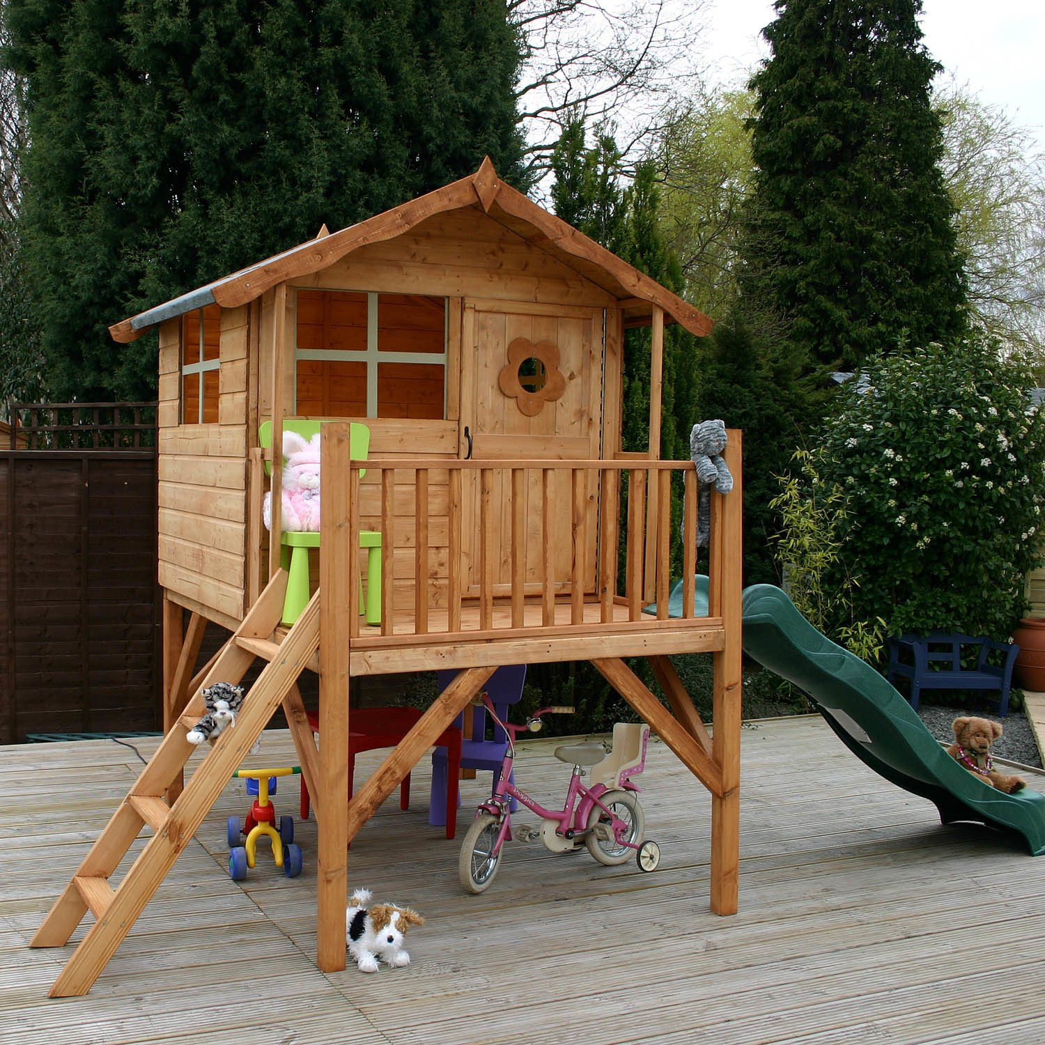 Kids Playhouse With Swing
 5 x 5 Wooden Tulip Playhouse Tower with Slide