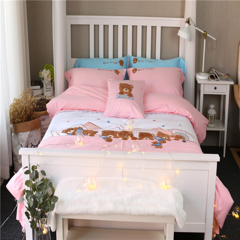 Kids Queen Bedroom Set
 Cotton Twin Queen size Bedding set Pink Blue Cartoon
