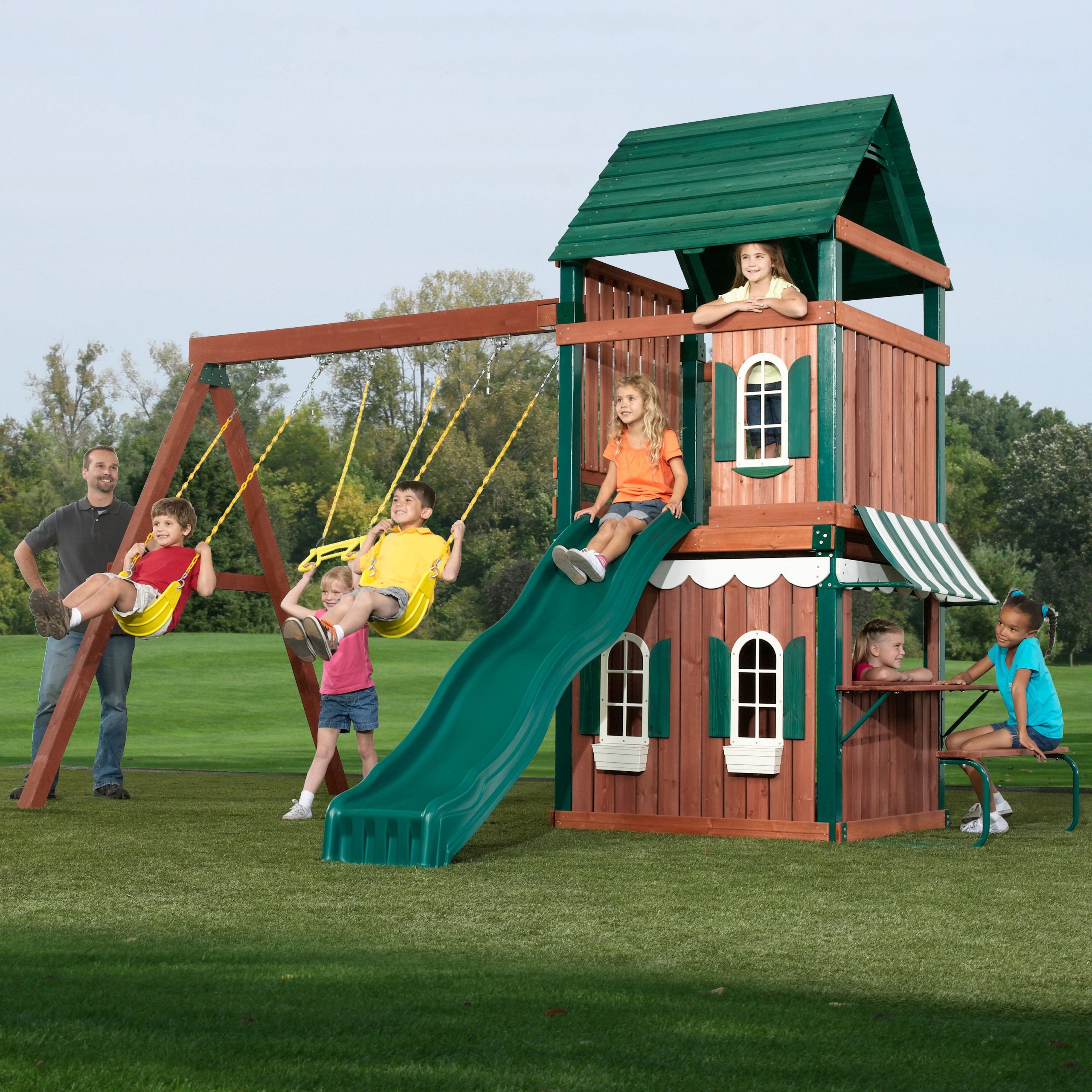 Kids Slide And Swing
 Swing N Slide Newport Wood Swing Set and Playhouse at