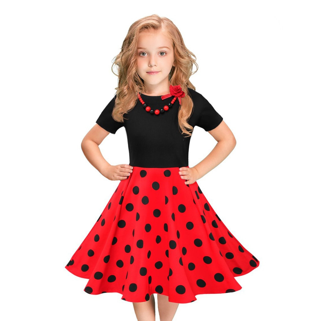 Kids Swing Dresses MUQGEW girls summer dress kids Vintage Dress Polka Dot