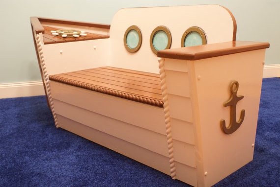 Kids Toy Storage Bench
 Nautical Toy Box Bench by Adamz Originals Beach Style