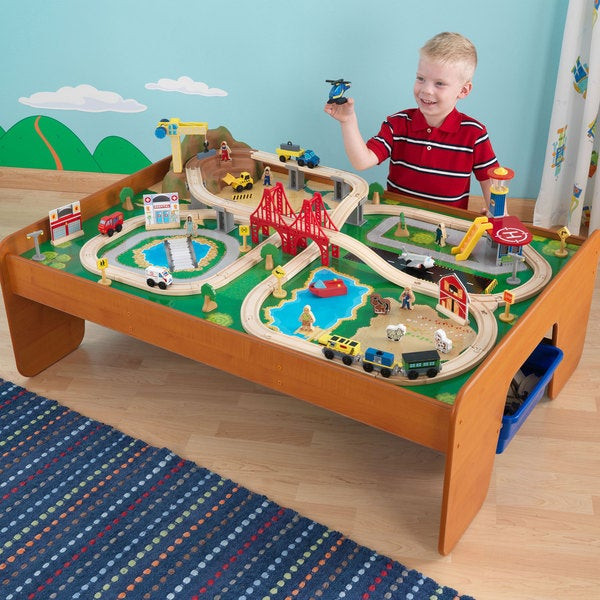 Kids Train Table
 Wooden Train Track Table Set Activity Kids Toy Children