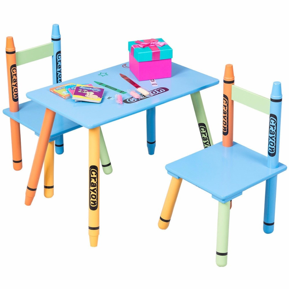 Kids Wooden Table Set
 Giantex 3 Piece Crayon Kids Table & Chairs Set Wood