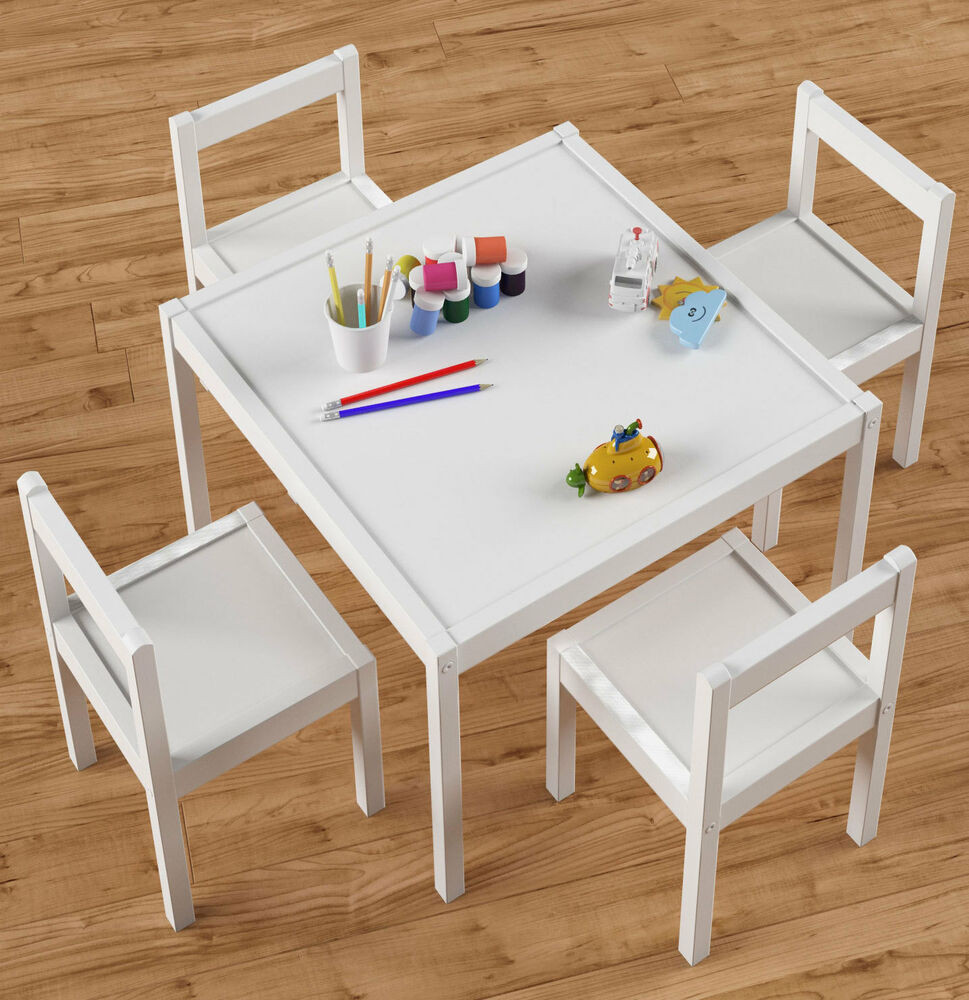 Kids Wooden Table Set
 Kids Table and 4 Chairs Set White Wood Wooden Children s