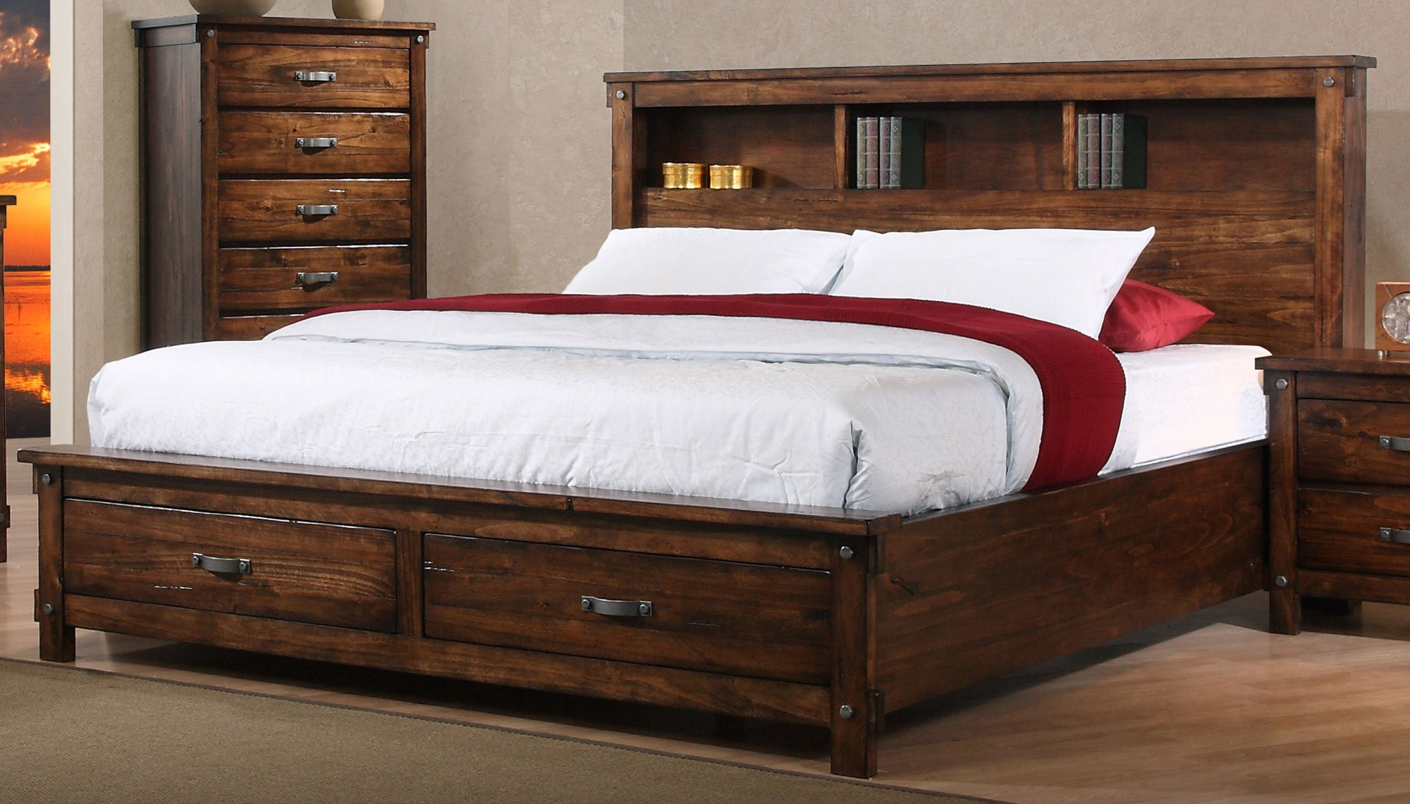 King Bedroom Sets With Storage
 Brown Rustic Classic 6 Piece California King Bedroom Set