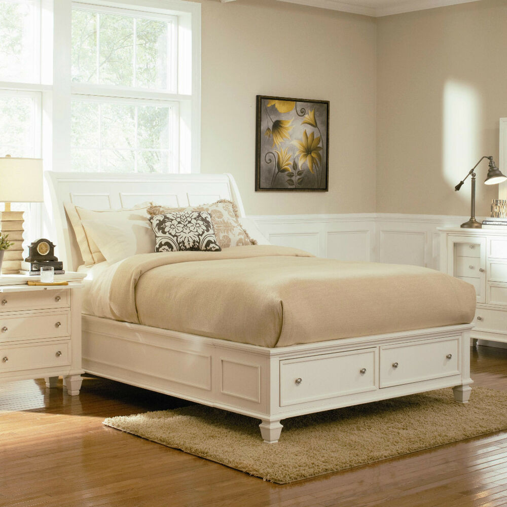 King Bedroom Sets With Storage
 STYLISH SOFT WHITE KING STORAGE SLEIGH BED BEDROOM