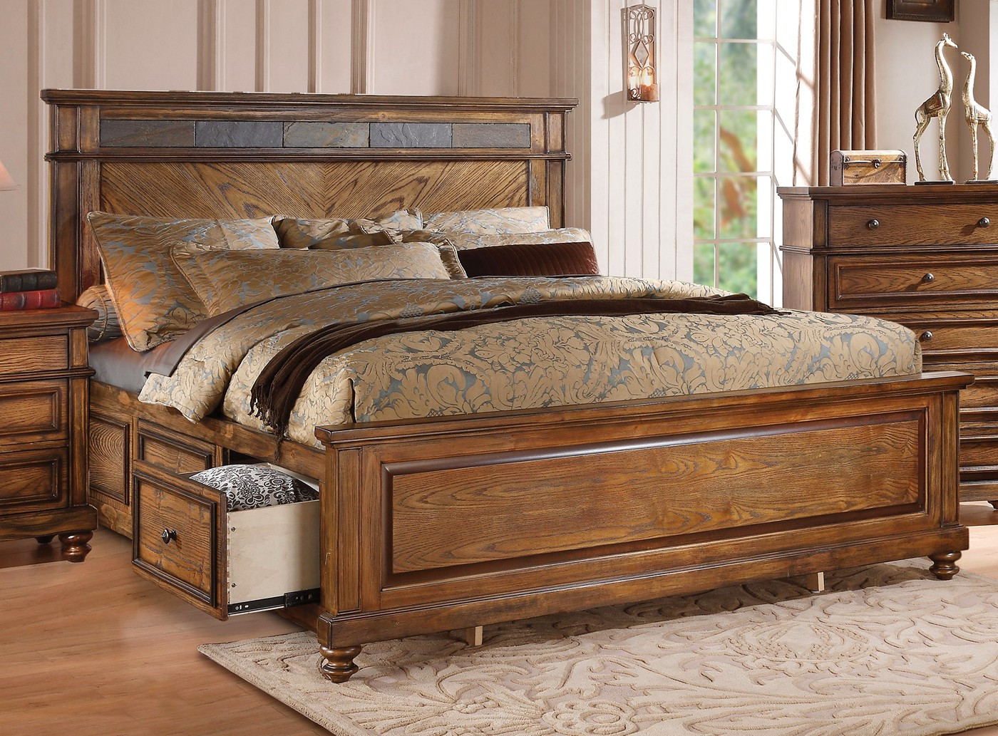 King Bedroom Sets With Storage
 Abilene Rustic 4 pc King Storage Bed Set with Stone Accent