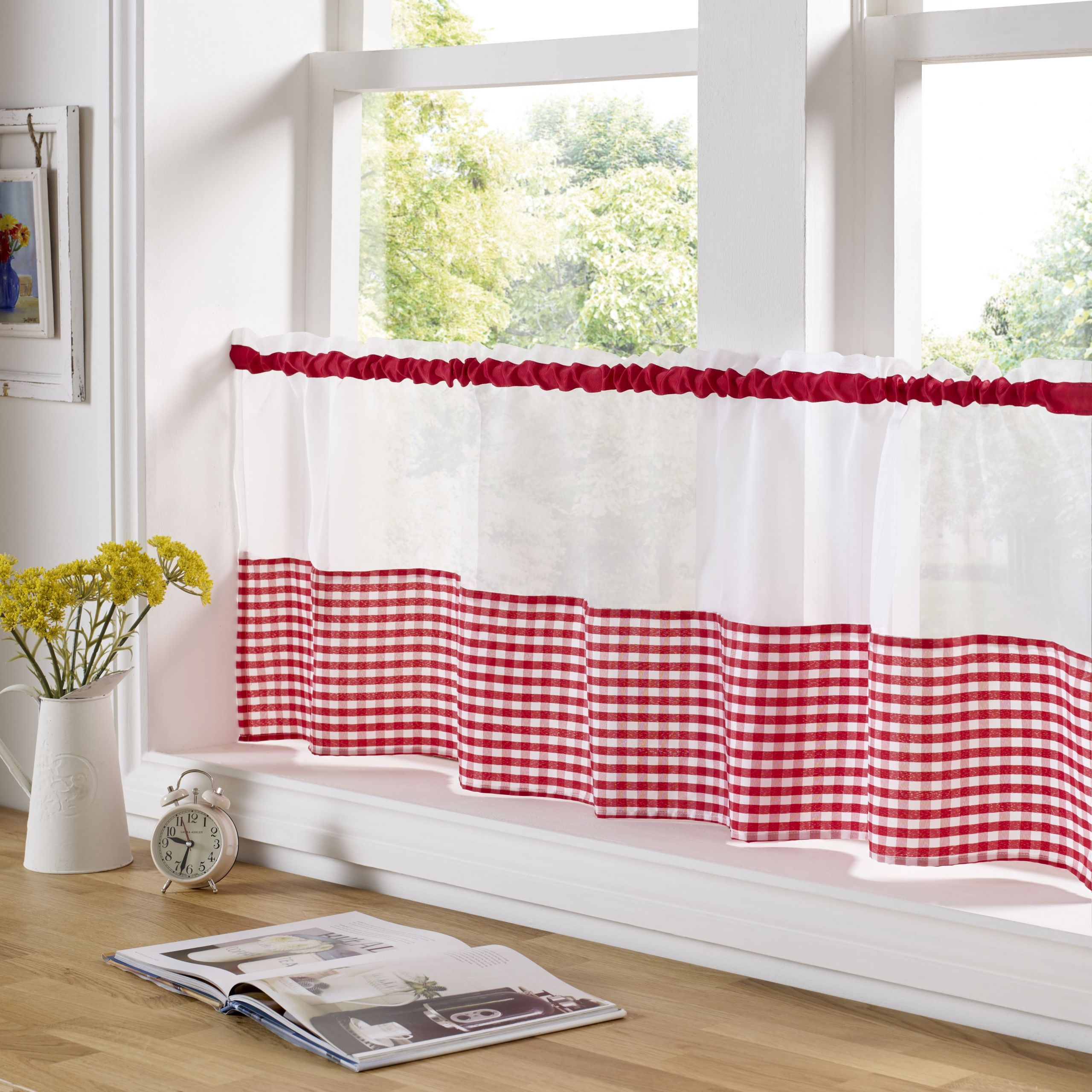 Kitchen Cafe Curtains
 Ready made Red Gingham Voile Café Curtain from Net