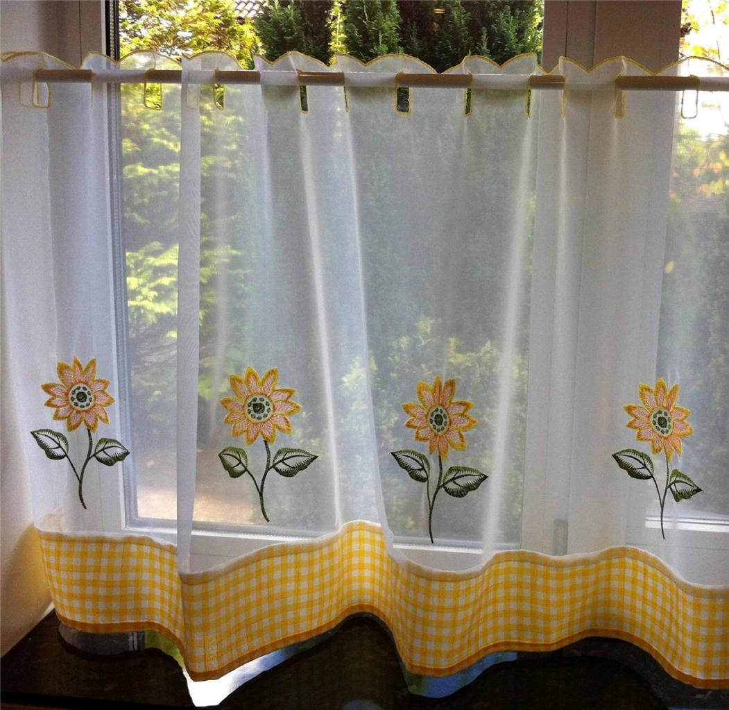 Kitchen Cafe Curtains
 SUNFLOWER YELLOW & WHITE VOILE CAFE NET CURTAIN PANEL