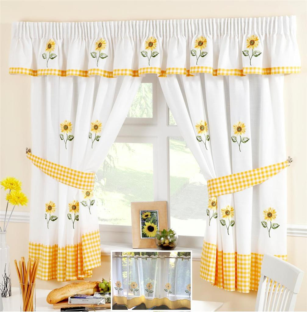 Kitchen Cafe Curtains
 SUNFLOWER YELLOW & WHITE VOILE CAFE NET CURTAIN PANEL