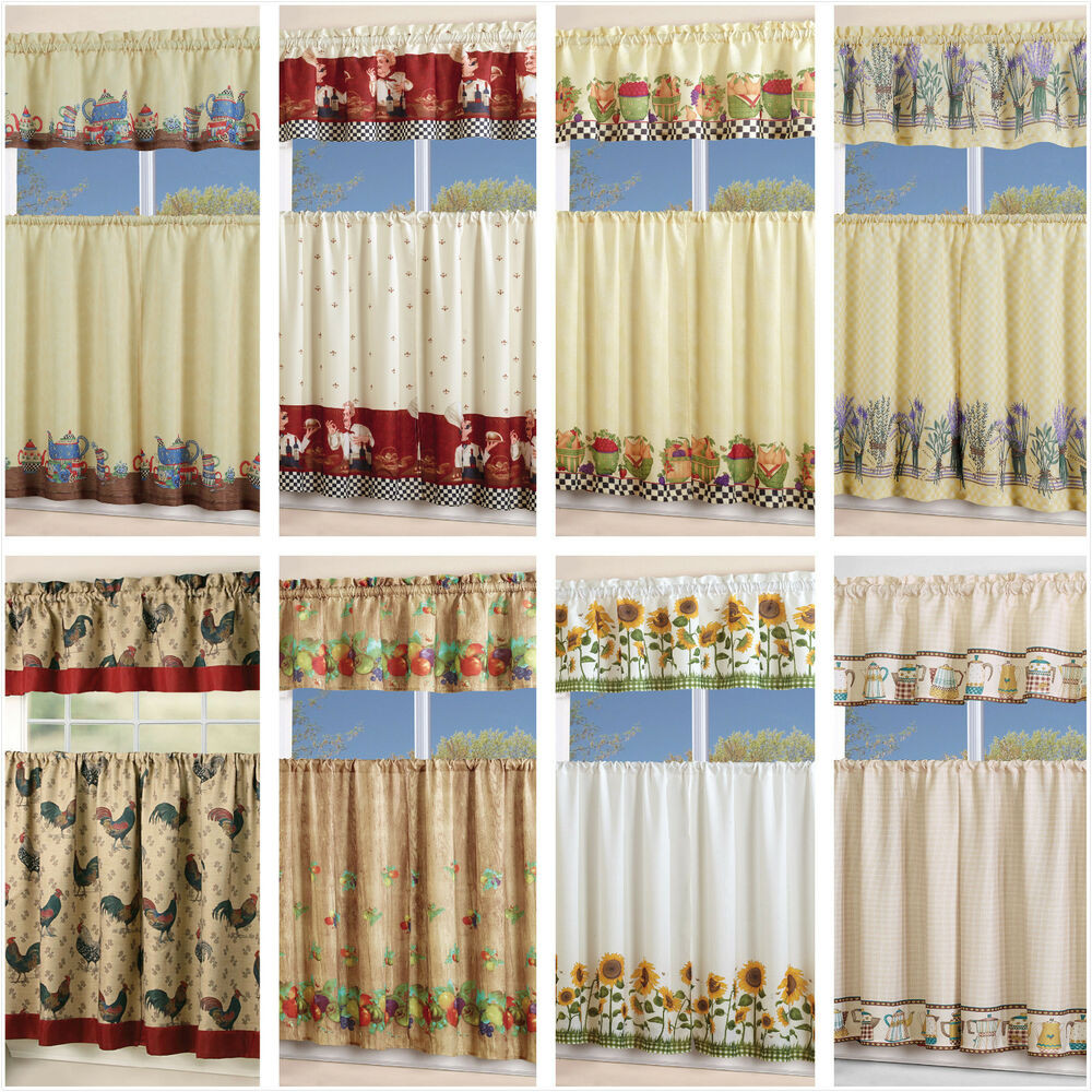 Kitchen Curtains Tier
 3 Piece Floral Kitchen Curtain with Swag and Tier Window