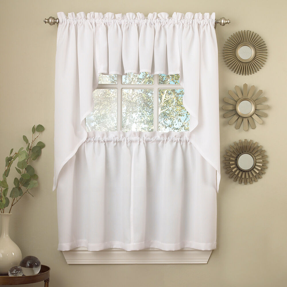 Kitchen Curtains Tier
 White Solid Opaque Ribcord Kitchen Curtains Choice of