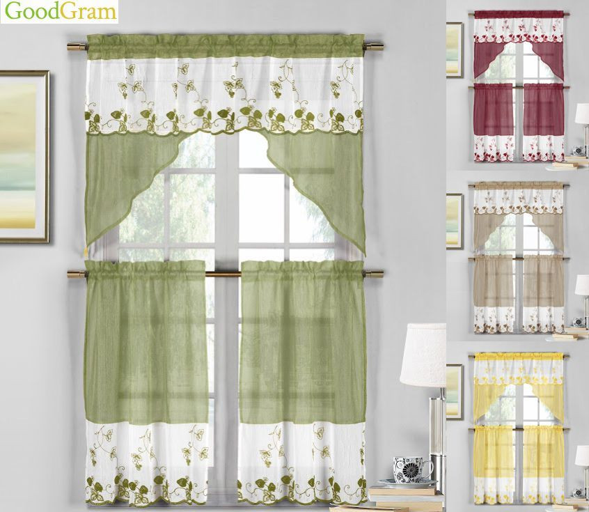 Kitchen Curtains Tier
 Country Embroidered Strawberry Kitchen Curtain Tier & Swag