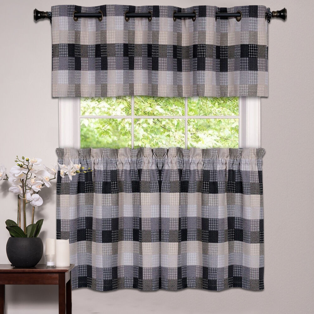 Kitchen Curtains Tier
 Kitchen Window Curtain Classic Harvard Checkered Tiers or