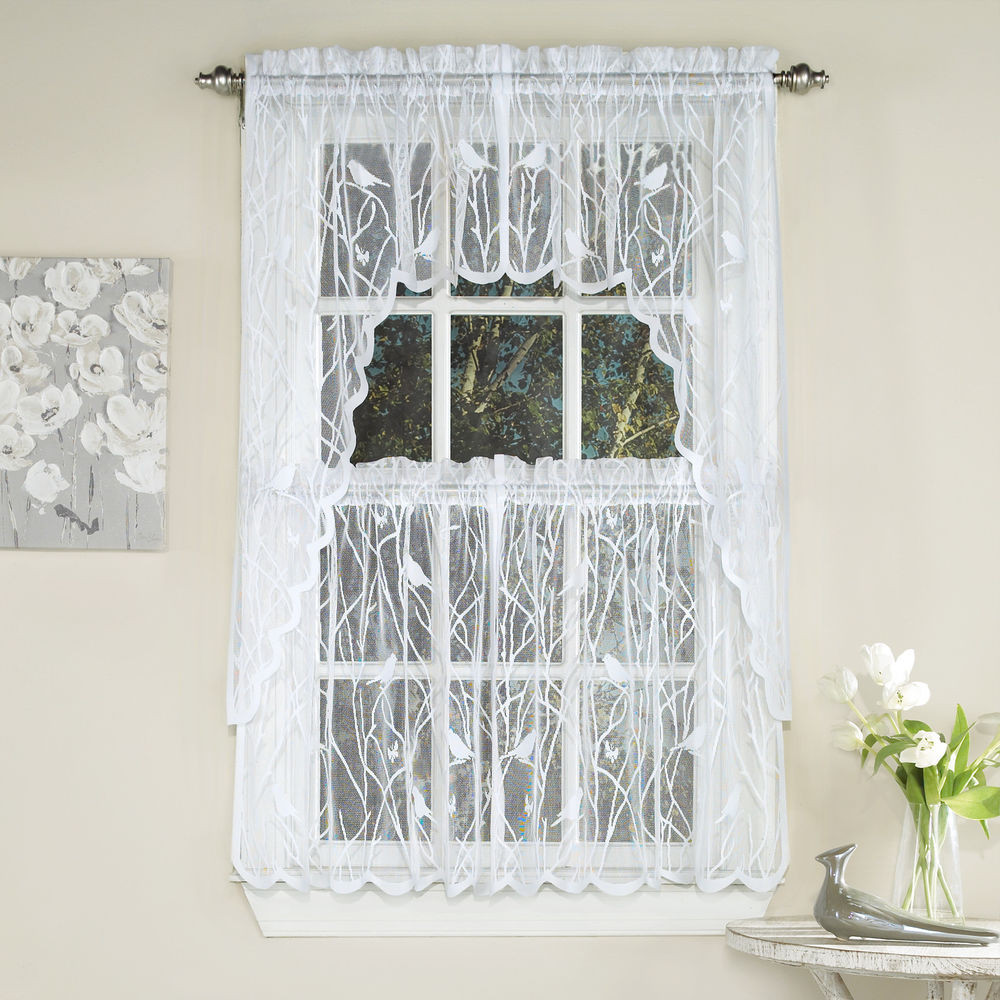 Kitchen Curtains Tiers
 Knit Lace Bird Motif Kitchen Window Curtain Tiers Swags
