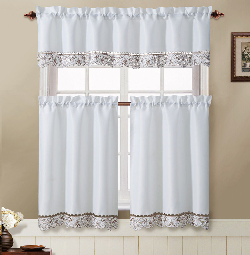Kitchen Curtains Tiers
 Julian White Taupe Embroidered Kitchen Curtain Tiers