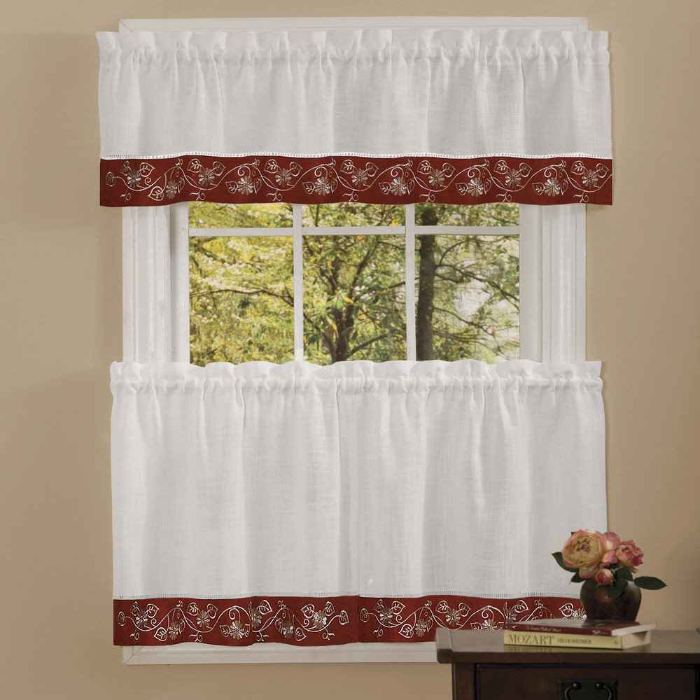 Kitchen Curtains Tiers
 Oakwood Linen Style Kitchen Window Curtains Tiers or