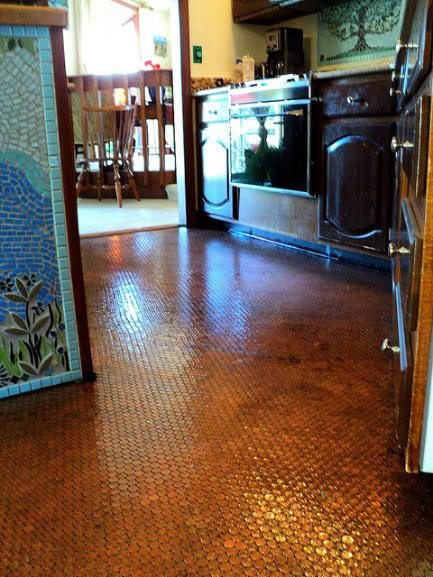 Kitchen Floor Made Of Pennies
 Mandolin Mosaics